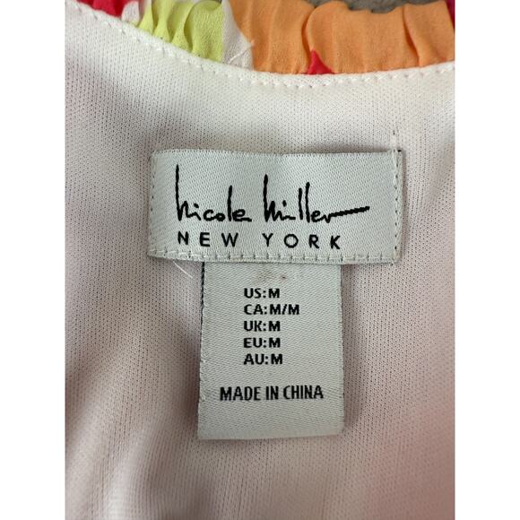 Nicole Miller Size M Abstract Tie Front V Neck Fit Flared Mini Dress Colorful - Picture 6 of 10